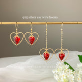 Strawberry Heart Drop Earrings -  Handmade Cute Strawberry Fruit Earrings - Unique Earrings gift for her